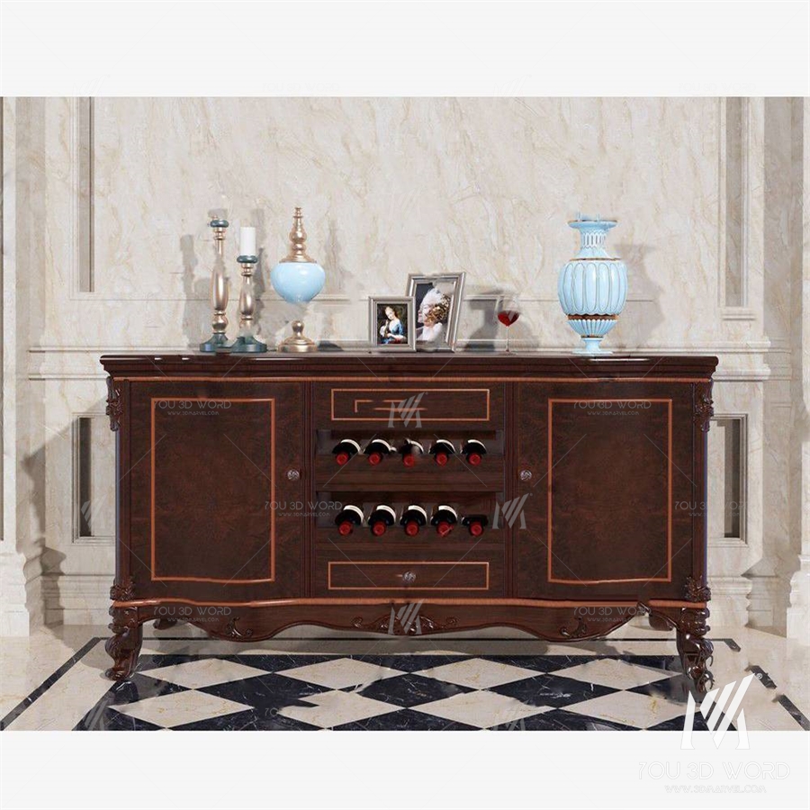 European style porch side cabinet 3d model